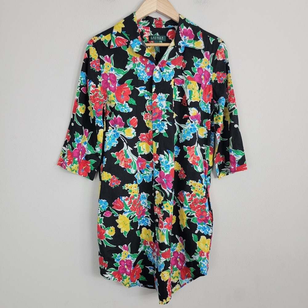 Lauren Ralph Lauren Shirt Dress Womens S Rollβ Tab Sleeve Floral Pockets